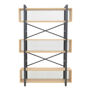 Βιβλιοθήκη Fifer pakoworld σε oak-μαύρη απόχρωση 120x28x185εκ-197-000291