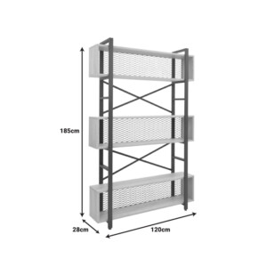 Βιβλιοθήκη Fifer pakoworld σε oak-μαύρη απόχρωση 120x28x185εκ-197-000291