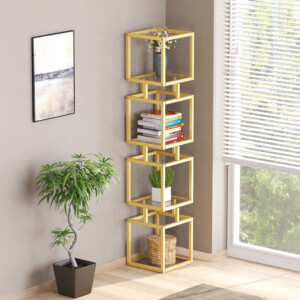 Ραφιέρα μεταλλική επιδαπέδια Kubo pakoworld σε χρυσή απόχρωση 30x30x150εκ-197-000300