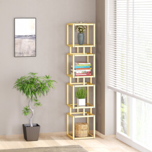 Ραφιέρα μεταλλική επιδαπέδια Kubo pakoworld σε χρυσή απόχρωση 30x30x150εκ-197-000300