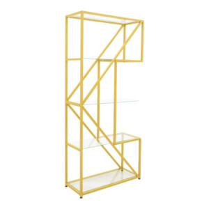 Ραφιέρα Aylan pakoworld γυαλί - μέταλλο σε χρυσή απόχρωση 100x30x200εκ-197-000306