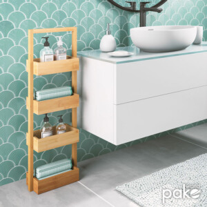 Ραφιέρα επιδαπέδια 4όροφη Ollie pakoworld ξύλινη μπαμπού χρώμα φυσικό 28x16x88εκ-199-000015