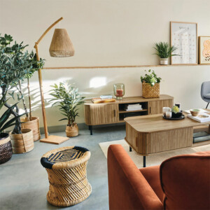 Φωτιστικό δαπέδου Sean pakoworld Ε27 60W μπαμπού μπεζ 52x30x158εκ-199-000515