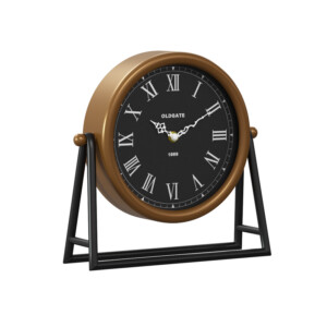 Επιτραπέζιο ρολόι Clocky pakoworld μαύρο-χρυσό μέταλλο-mdf 26.5x7x26.5εκ-199-000555