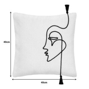 Μαξιλάρι διακοσμητικό Cuten pakoworld με κρόσσια ύφασμα σε ιβουάρ-μαύρη απόχρωση 40x40εκ-199-000630