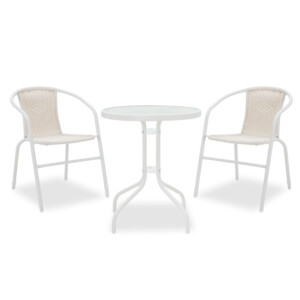 Τραπεζαρία Watson-Obbi σετ 3τεμ pakoworld μέταλλο λευκό-γυαλί Φ60x70εκ-200-000299