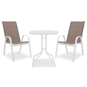 Τραπεζαρία κήπου Calan-Watson σετ 3τεμ pakoworld μέταλλο λευκό-textilene καφέ-200-000307