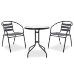 Τραπεζαρία Watson-Tade pakoworld σετ 3τεμ μέταλλο μαύρο-γυαλί Φ60x70εκ-200-000311