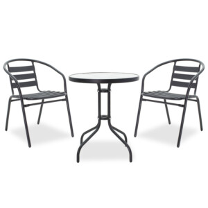 Τραπεζαρία Watson-Tade pakoworld σετ 3τεμ μέταλλο μαύρο-γυαλί Φ60x70εκ-200-000311