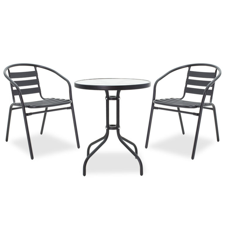 Τραπεζαρία Watson-Tade pakoworld σετ 3τεμ μέταλλο μαύρο-γυαλί Φ60x70εκ-200-000311