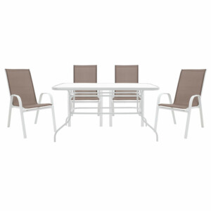 Τραπεζαρία Valor-Calan Β σετ 5τεμ pakoworld μέταλλο λευκό-textilene καφέ 140x80x70εκ-200-000317
