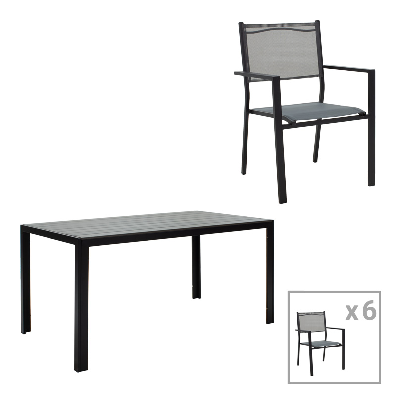 Τραπεζαρία κήπου Nares-Moly σετ 7τεμ pakoworld αλουμίνιο μαύρο-textilene γκρι-200-000379