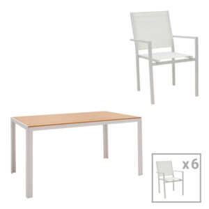 Τραπεζαρία Zacreta-Nares σετ 7τεμ pakoworld αλουμίνιο-textilene σε λευκή απόχρωση-200-000381