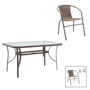 Τραπεζαρία Ensure-Obbi σετ 5τεμ pakoworld μέταλλο-pe καφέ-200-000383