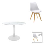 Τραπεζαρία Balou-Gaston σετ 5τεμ pakoworld MDF και pp σε λευκή-φυσική απόχρωση Φ100x73εκ-200-000472