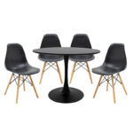 Τραπεζαρία Balou-Julita σετ 5τεμ pakoworld MDF και pp σε μαύρη-φυσική απόχρωση Φ100x73εκ-200-000473