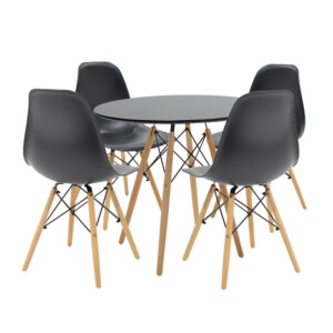 Τραπεζαρία Julita pakoworld σετ 5τεμ σε απόχρωση μαύρο-φυσικό Φ80x73εκ-200-000629