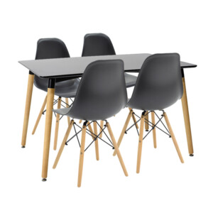 Τραπεζαρία Natali-Julita pakoworld σετ 5τεμ μαύρο-φυσικό 120x80x76εκ-200-000632