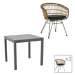 Τραπεζαρία Kliton-Naoki A σετ 3τεμ pakoworld ανθρακί αλουμίνιο και μέταλλο σε μαύρη απόχρωση 80x80x74εκ-200-000853