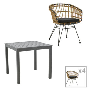 Τραπεζαρία Kliton-Naoki B σετ 5τεμ pakoworld ανθρακί αλουμίνιο και μέταλλο σε μαύρη απόχρωση 80x80x74εκ-200-000854