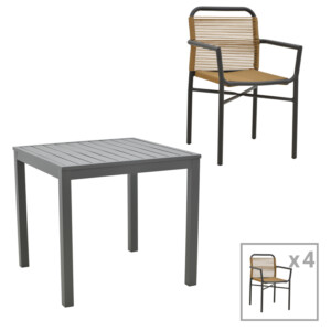 Τραπεζαρία Kliton-Clutch σετ 5τεμ pakoworld  αλουμίνιο σε ανθρακί απόχρωση 80x80x74εκ-200-000864