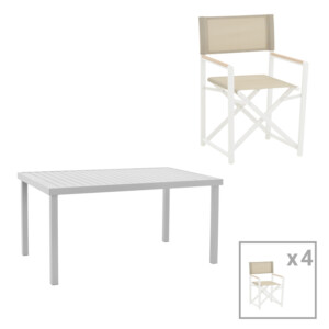 Τραπεζαρία Kliton-Mabu σετ 5τεμ pakoworld αλουμίνιο σε λευκή απόχρωση 150x80x74εκ-200-000871