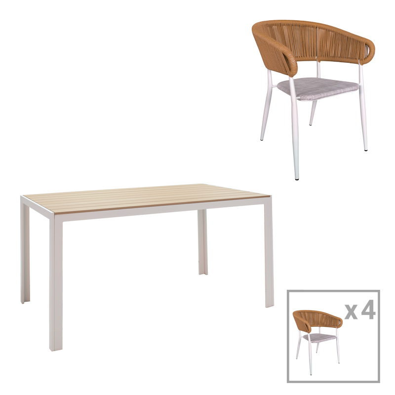 Τραπεζαρία Nares-Raven A σετ 5τεμ pakoworld λευκό αλουμίνιο και plywood σε φυσική απόχρωση 140x80x72.5εκ-200-000922 Τραπεζαρία Nares-Raven A σετ 5τεμ pakoworld λευκό αλουμίνιο και plywood σε φυσική απόχρωση 140x80x72.5εκ-200-000922