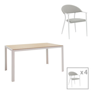 Τραπεζαρία Nares-Pino A σετ 5τεμ pakoworld λευκό αλουμίνιο και plywood σε φυσική απόχρωση 140x80x72.5εκ-200-000929