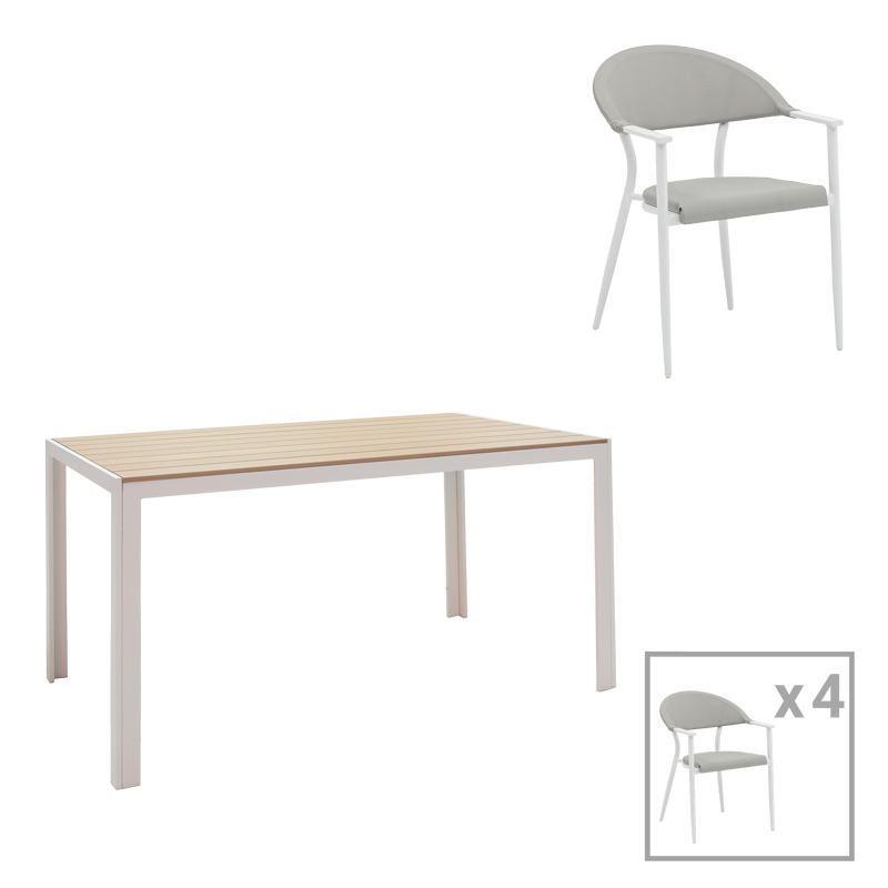 Τραπεζαρία Nares-Pino A σετ 5τεμ pakoworld λευκό αλουμίνιο και plywood σε φυσική απόχρωση 140x80x72.5εκ-200-000929 Τραπεζαρία Nares-Pino A σετ 5τεμ pakoworld λευκό αλουμίνιο και plywood σε φυσική απόχρωση 140x80x72.5εκ-200-000929