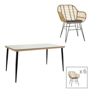 Τραπεζαρία Naoki Χ σετ 7τεμ pakoworld rattan pe σε φυσική απόχρωση και μαύρο μέταλλο 160x90x78εκ-200-000961