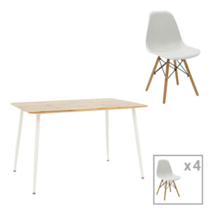 Τραπεζαρία Julita-Cuba pakoworld σετ 5τεμ pp-mdf σε λευκή-sonoma απόχρωση120x80x75εκ-200-001003