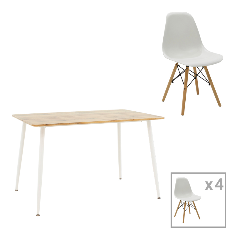 Τραπεζαρία Julita-Cuba pakoworld σετ 5τεμ pp-mdf σε λευκή-sonoma απόχρωση120x80x75εκ-200-001003