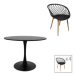 Τραπεζαρία Ezra-Balou pakoworld σετ 5τεμ pp-mdf σε μαύρη-φυσικό απόχρωση Φ100x73εκ-200-001020