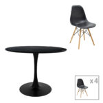 Τραπεζαρία Julita-Balou σετ 5τεμ pakoworld MDF-PP σε μαύρο-φυσικό απόχρωση Φ120x73εκ-200-001028