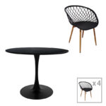 Τραπεζαρία Ezra-Balou pakoworld σετ 5τεμ pp-mdf σε μαύρη-φυσικό απόχρωση Φ120x73εκ-200-001030