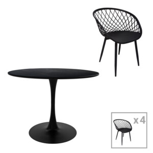 Τραπεζαρία Ezra-Balou pakoworld σετ 5τεμ pp-mdf σε μαύρη απόχρωση Φ120x76εκ-200-001031