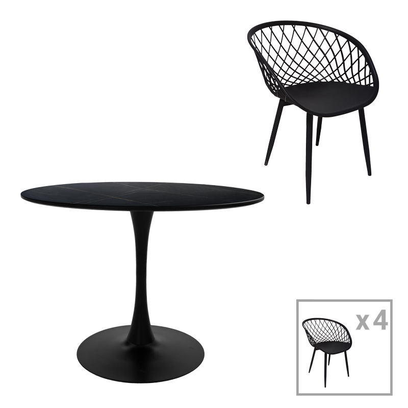 Τραπεζαρία Ezra-Balou pakoworld σετ 5τεμ pp-mdf σε μαύρη απόχρωση Φ120x76εκ-200-001031 Τραπεζαρία Ezra-Balou pakoworld σετ 5τεμ pp-mdf σε μαύρη απόχρωση Φ120x76εκ-200-001031