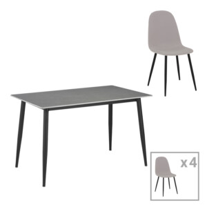 Τραπεζαρία Gustas-Bella C pakoworld σετ 5τμχ γκρι μαρμάρου sintered stone-μαύρο μέταλλο 140x80x75εκ-200-001062