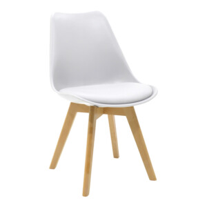 Τραπεζαρία Elijah-Gaston pakoworld σετ 3τεμ pp-pu σε λευκή απόχρωση με φυσικό πόδι Φ60x74εκ-200-001141