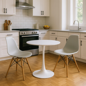 Τραπεζαρία Elijah-Julita pakoworld σετ 3τεμ pp-pu σε λευκή απόχρωση με φυσικό πόδι Φ60x74εκ-200-001143