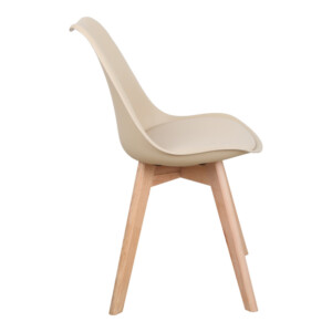 Τραπεζαρία Elijah-Gaston pakoworld σετ 3τεμ pp-pu σε taupe-λευκή απόχρωση με φυσικό πόδι Φ60x74εκ-200-001144