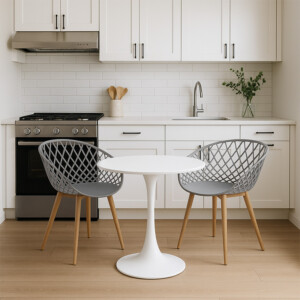 Τραπεζαρία Elijah-Ezra pakoworld σετ 3τεμ pp-pu σε γκρι-λευκή απόχρωση με φυσικό πόδι Φ60x74εκ-200-001146