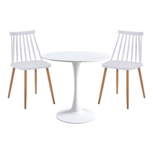 Τραπεζαρία Elijah-Aurora I pakoworld σετ 3τεμ pp σε λευκή απόχρωση με φυσικό πόδι Φ60x74εκ-200-001147