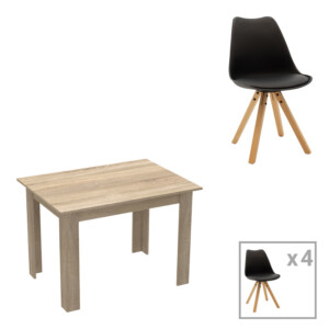 Τραπεζαρία Manka-Caron pakoworld σετ 5τεμ σε sonoma-μαύρη απόχρωση 110x80x77εκ-200-001169