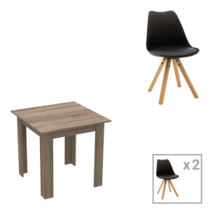 Τραπεζαρία Manka I-Caron pakoworld σετ 3τεμ σε sonoma truffle-μαύρη απόχρωση 80x80x77εκ-200-001174