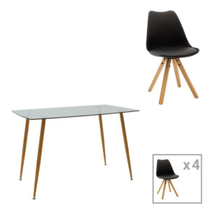 Τραπεζαρία Chloe-Caron pakoworld σετ 5τεμ σε ανθρακί-μαύρη απόχρωση 120x70x75εκ-200-001175