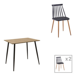 Τραπεζαρία Cuba-Aurora I pakoworld σετ 3τεμ σε sonoma-μαύρη απόχρωση 70x70x75εκ-200-001177