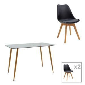 Τραπεζαρία Manka Ι -Gaston pakoworld σετ 3τεμ σε sonoma truffle-μαύρη απόχρωση 80x80x77εκ-200-001192