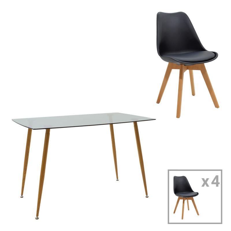 Τραπεζαρία Chloe -Gaston pakoworld σετ 5τεμ γυάλινο 8χιλ ανθρακί - πόδι φυσικό 120x70x75εκ-200-001193 Τραπεζαρία Chloe -Gaston pakoworld σετ 5τεμ γυάλινο 8χιλ ανθρακί - πόδι φυσικό 120x70x75εκ-200-001193