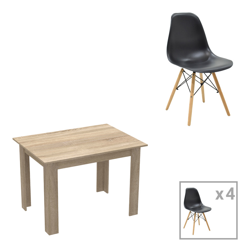 Τραπεζαρία Manka-Julita pakoworld σετ 5τεμ σε sonoma-μαύρη απόχρωση 110x80x77εκ-200-001198